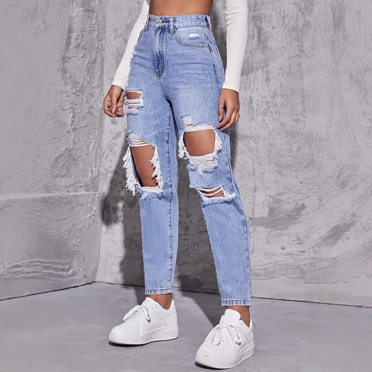Straight leg jeans met distressed details - Mila