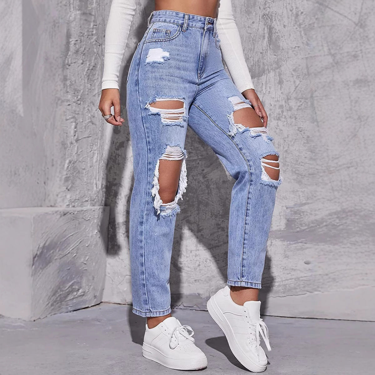 Straight leg jeans met distressed details - Mila