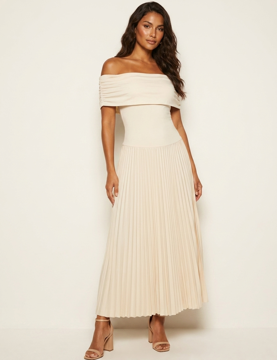 Off-shoulder_geplisseerde_midi_jurk_-_Celeste_1.png
