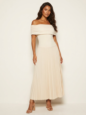 Off-shoulder geplisseerde midi jurk - Celeste
