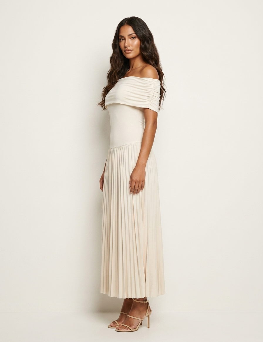 Off-shoulder_geplisseerde_midi_jurk_-_Celeste_2.png