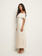 Off-shoulder geplisseerde midi jurk - Celeste