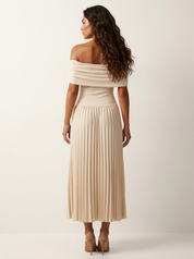 Off-shoulder geplisseerde midi jurk - Celeste