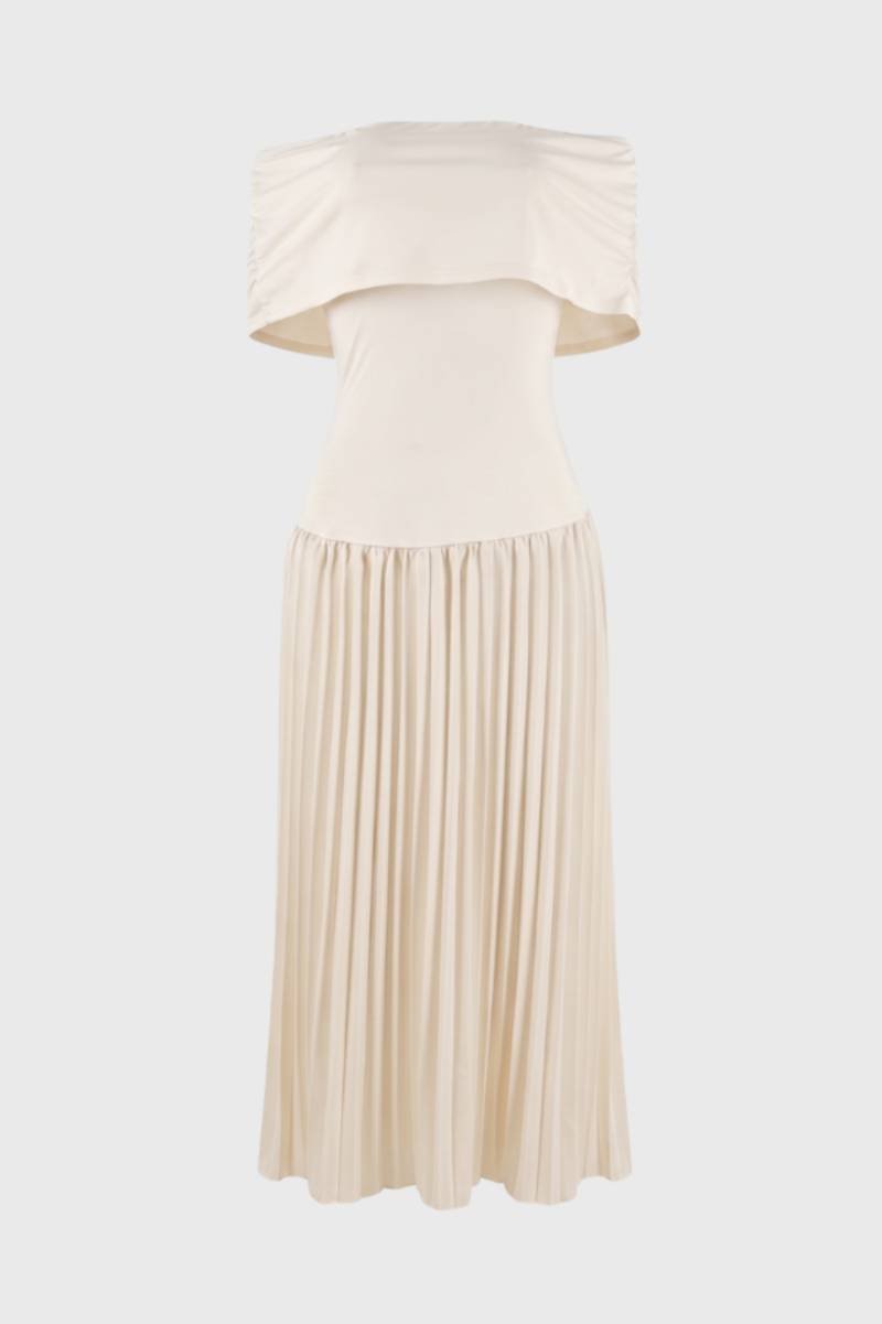 Off-shoulder geplisseerde midi jurk - Celeste