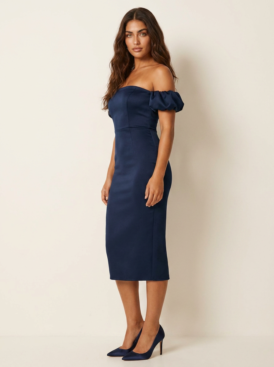 Off-shoulder midi jurk met pofmouwen - Valentina