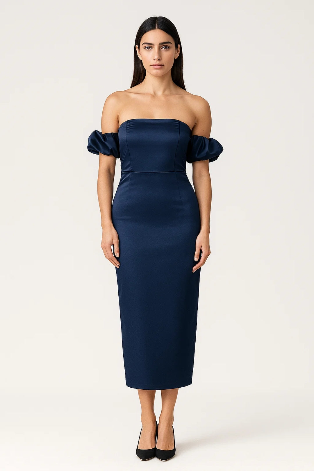 Off-shoulder midi jurk met pofmouwen - Valentina