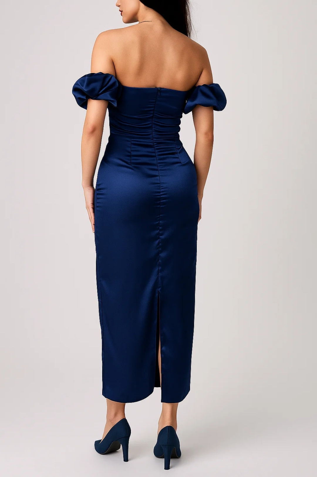 Off-shoulder midi jurk met pofmouwen - Valentina