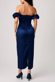 Off-shoulder midi jurk met pofmouwen - Valentina