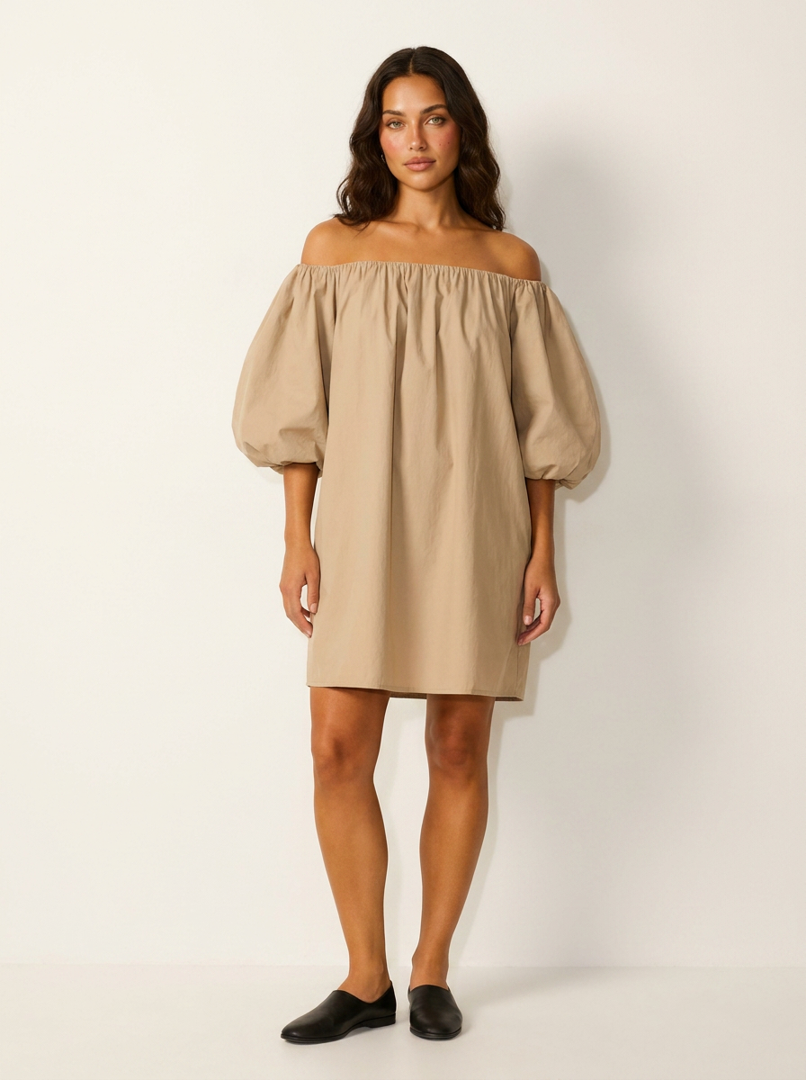Off-shoulder mini jurk met pofmouwen - Sophia
