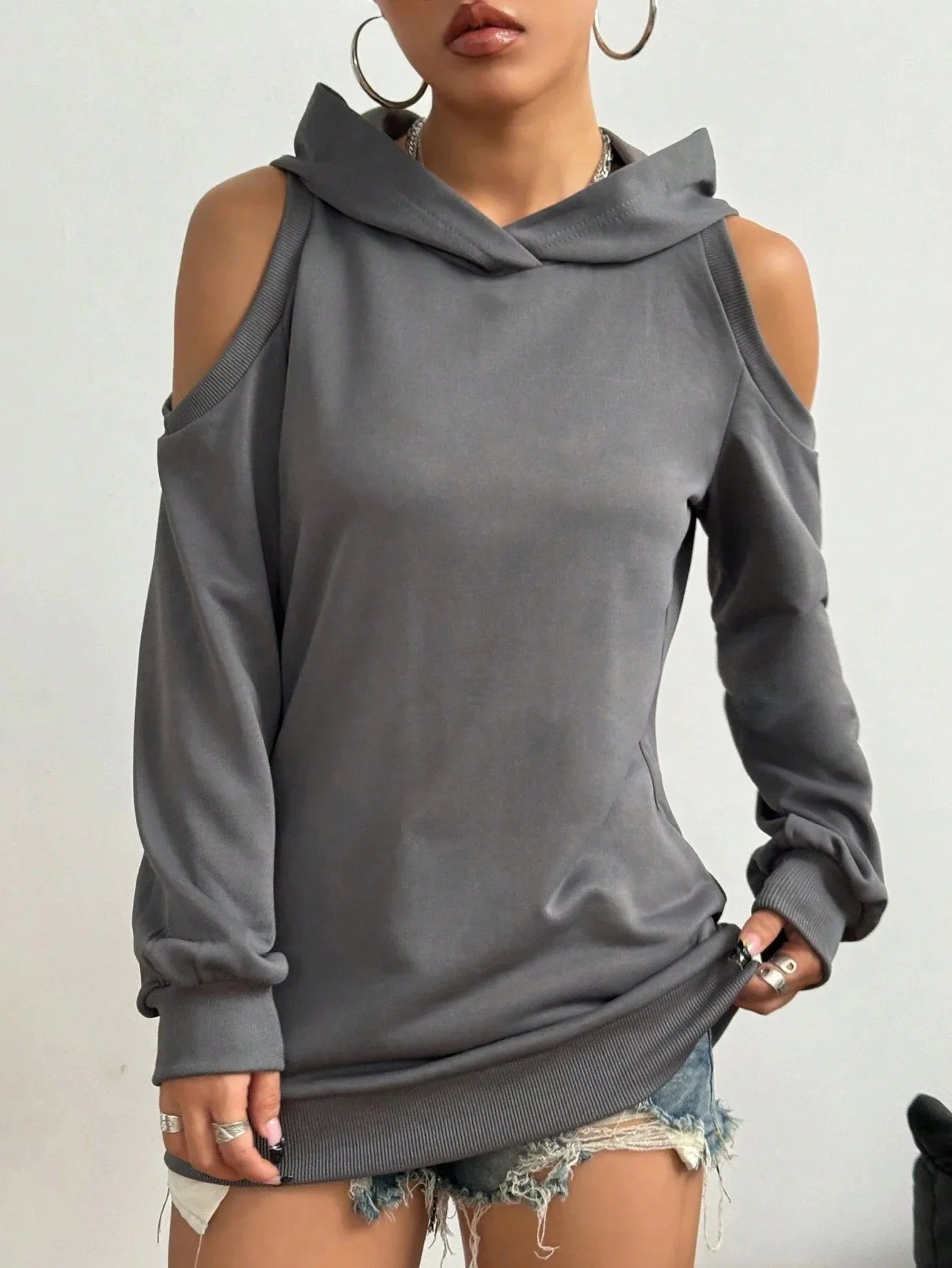 Off-shoulder dames hoodie met open schouders – Essentia