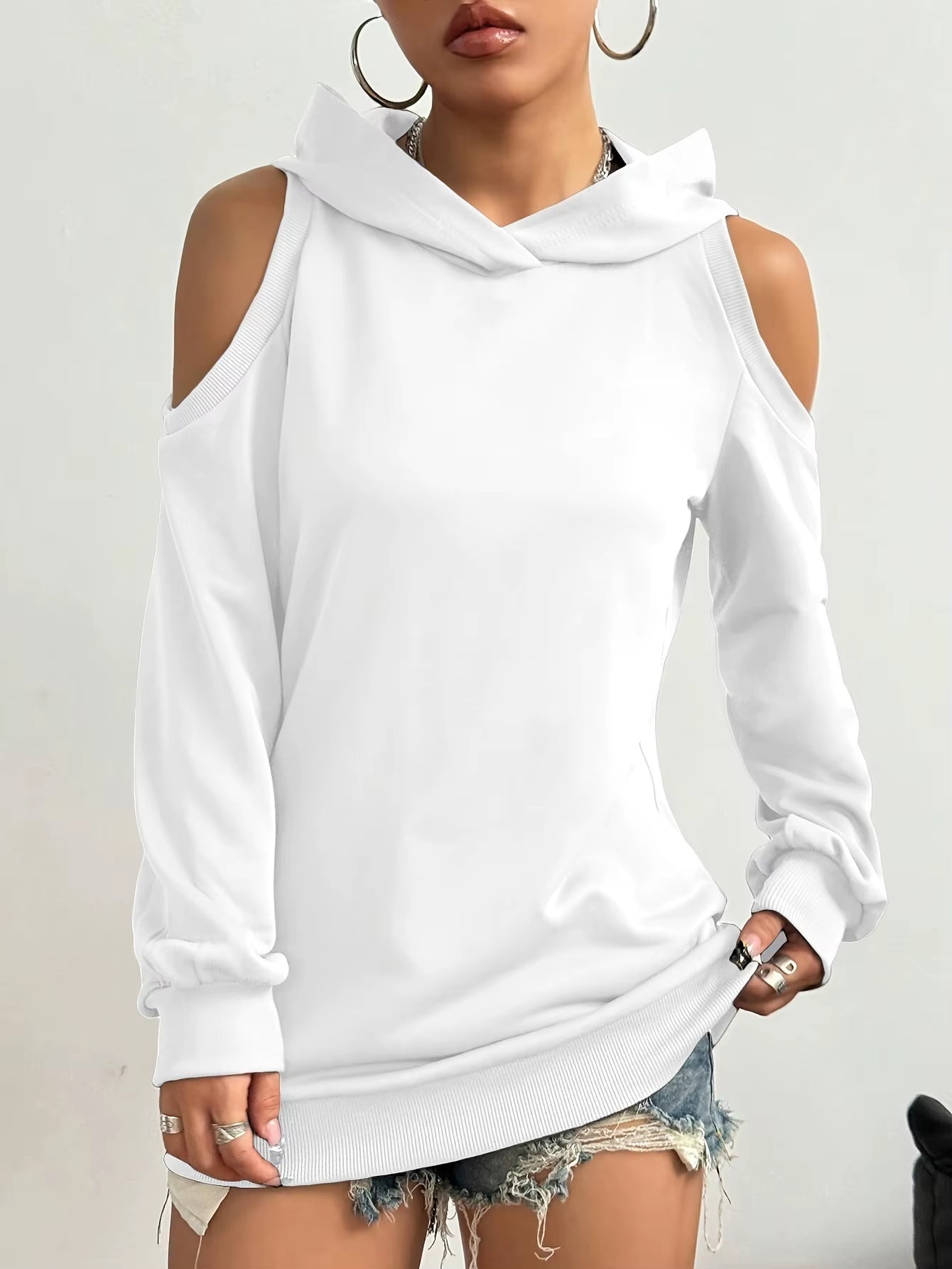 Off-shoulder dames hoodie met open schouders – Essentia