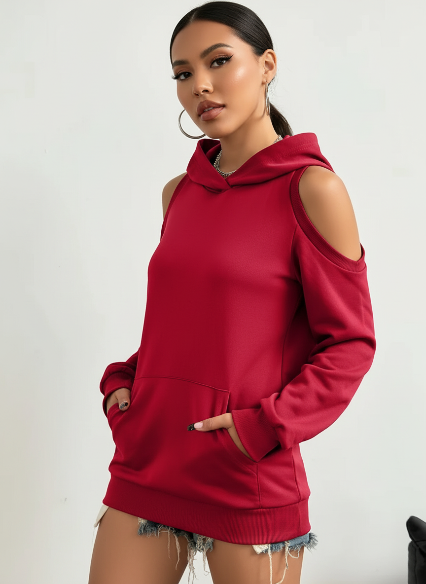 Off-shoulder dames hoodie met open schouders – Essentia