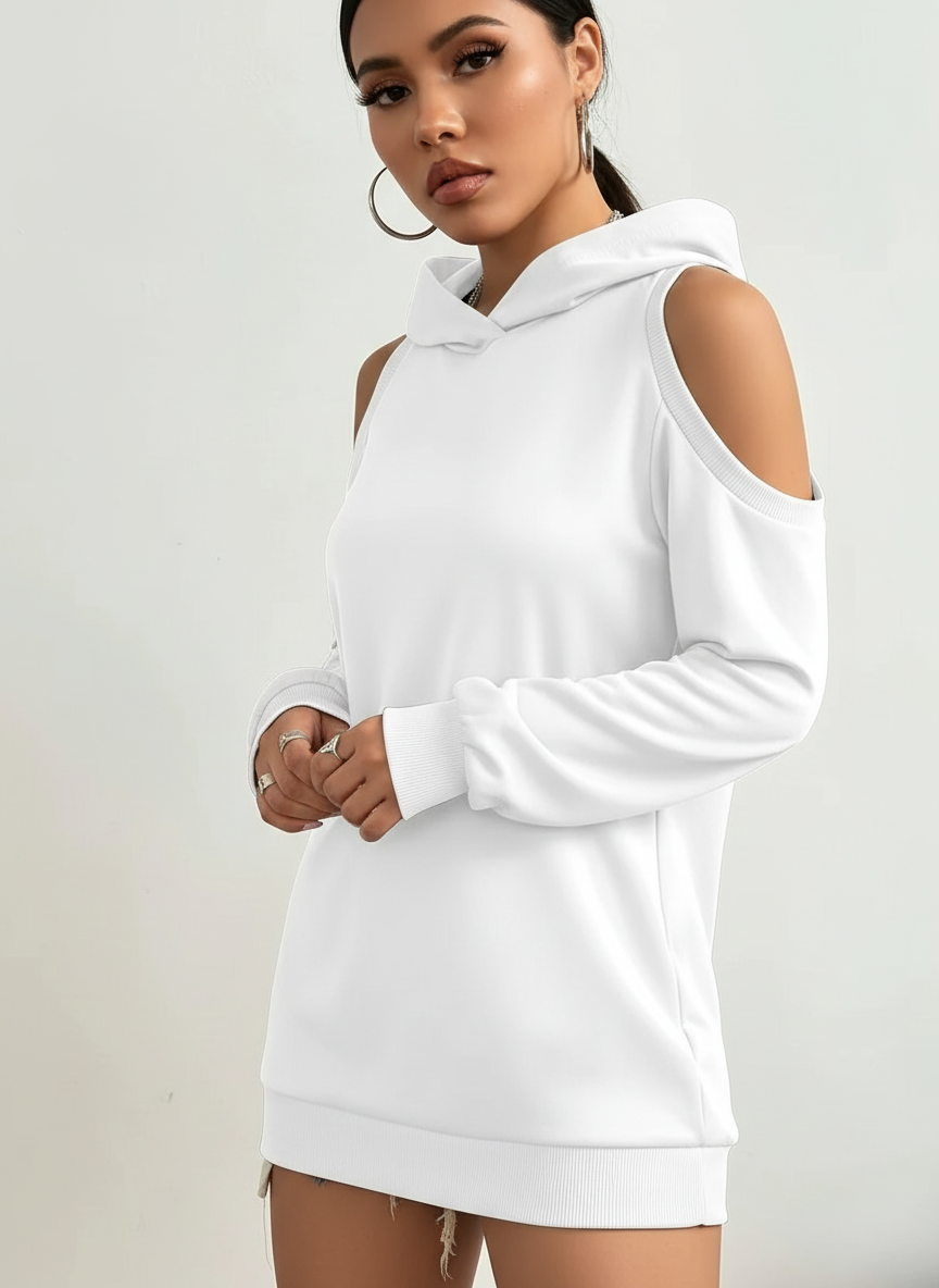 Off-shoulder dames hoodie met open schouders – Essentia