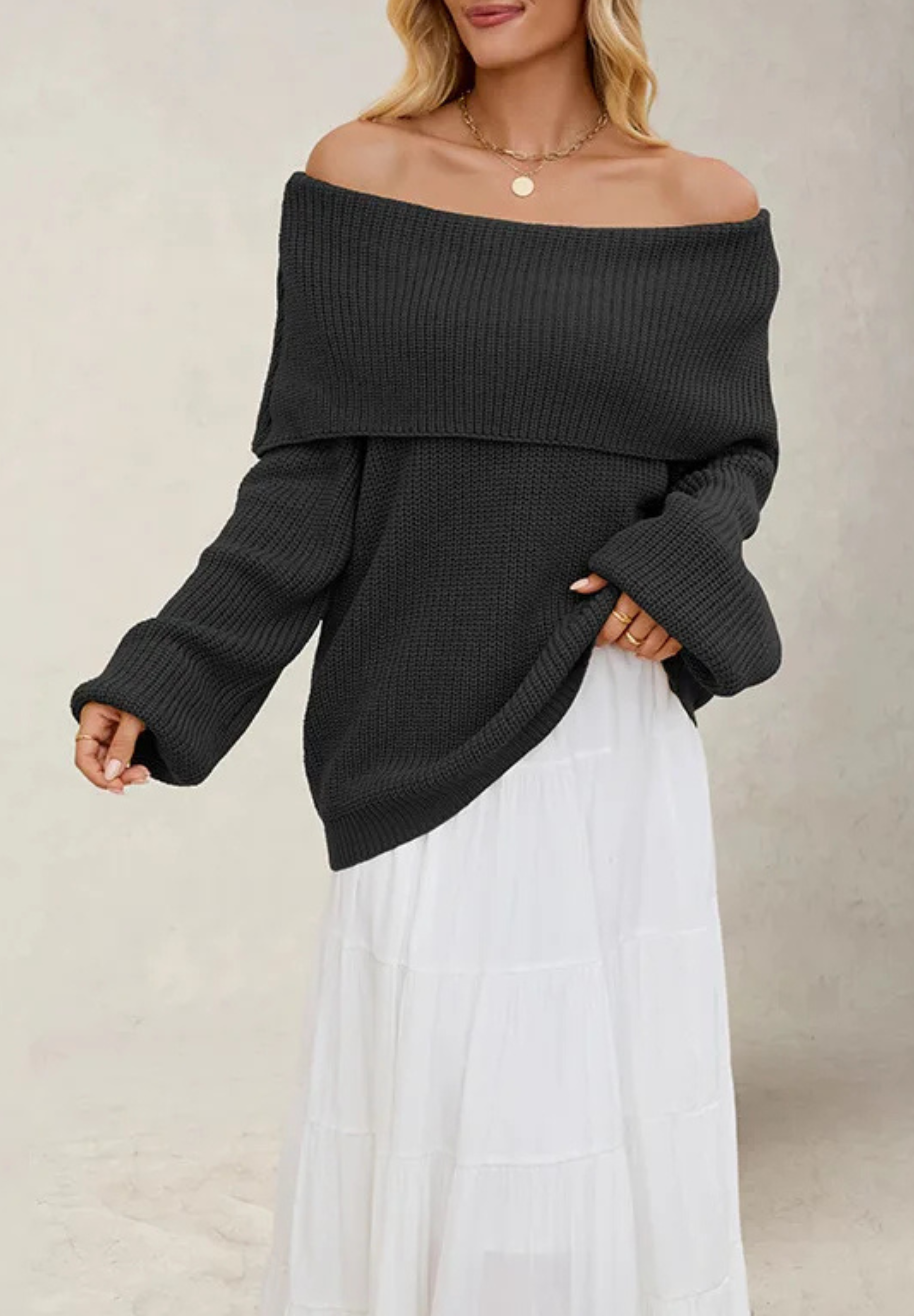 Off-shoulder dames trui – Leona
