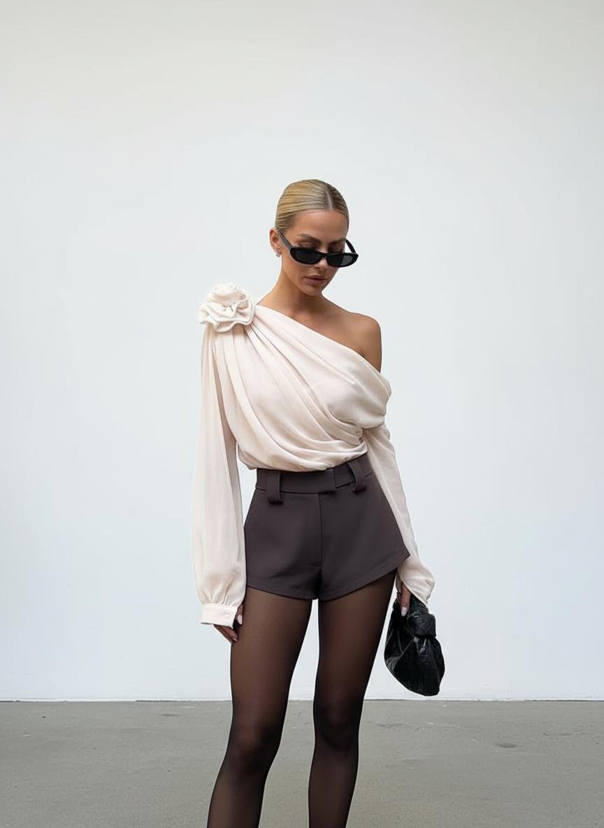 One-Shoulder Chiffon Blouse – Isabella
