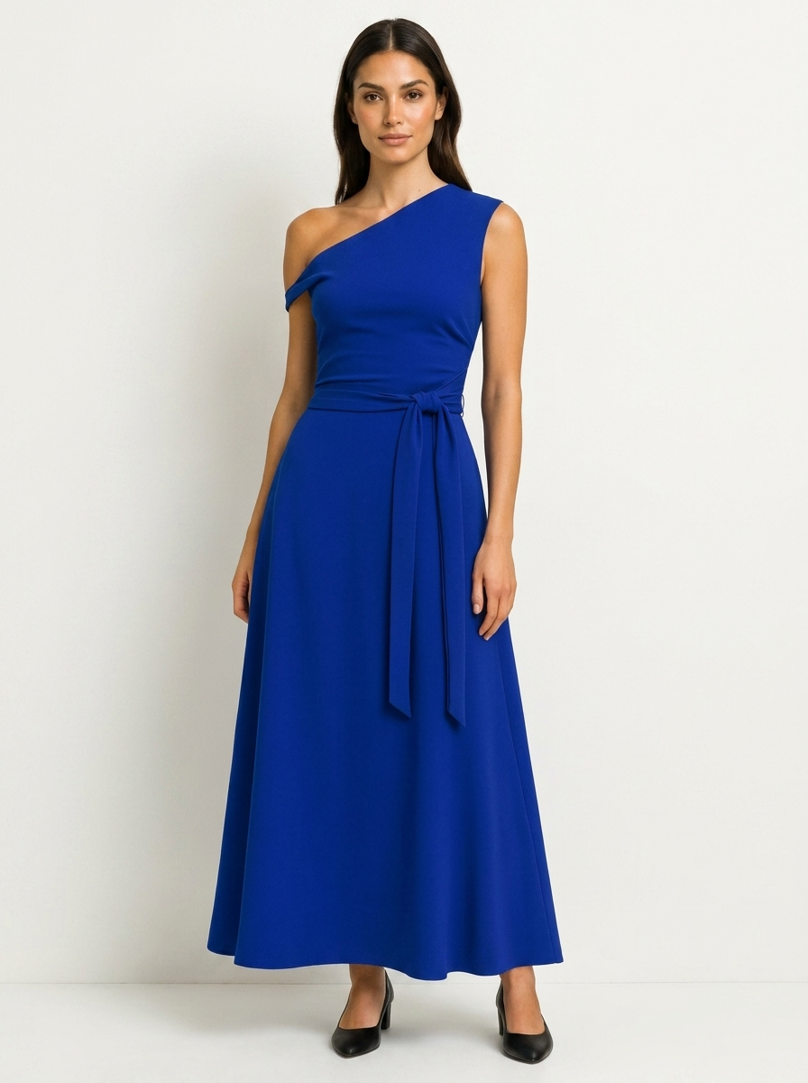 One-shoulder maxi jurk met tailleceintuur - Celeste