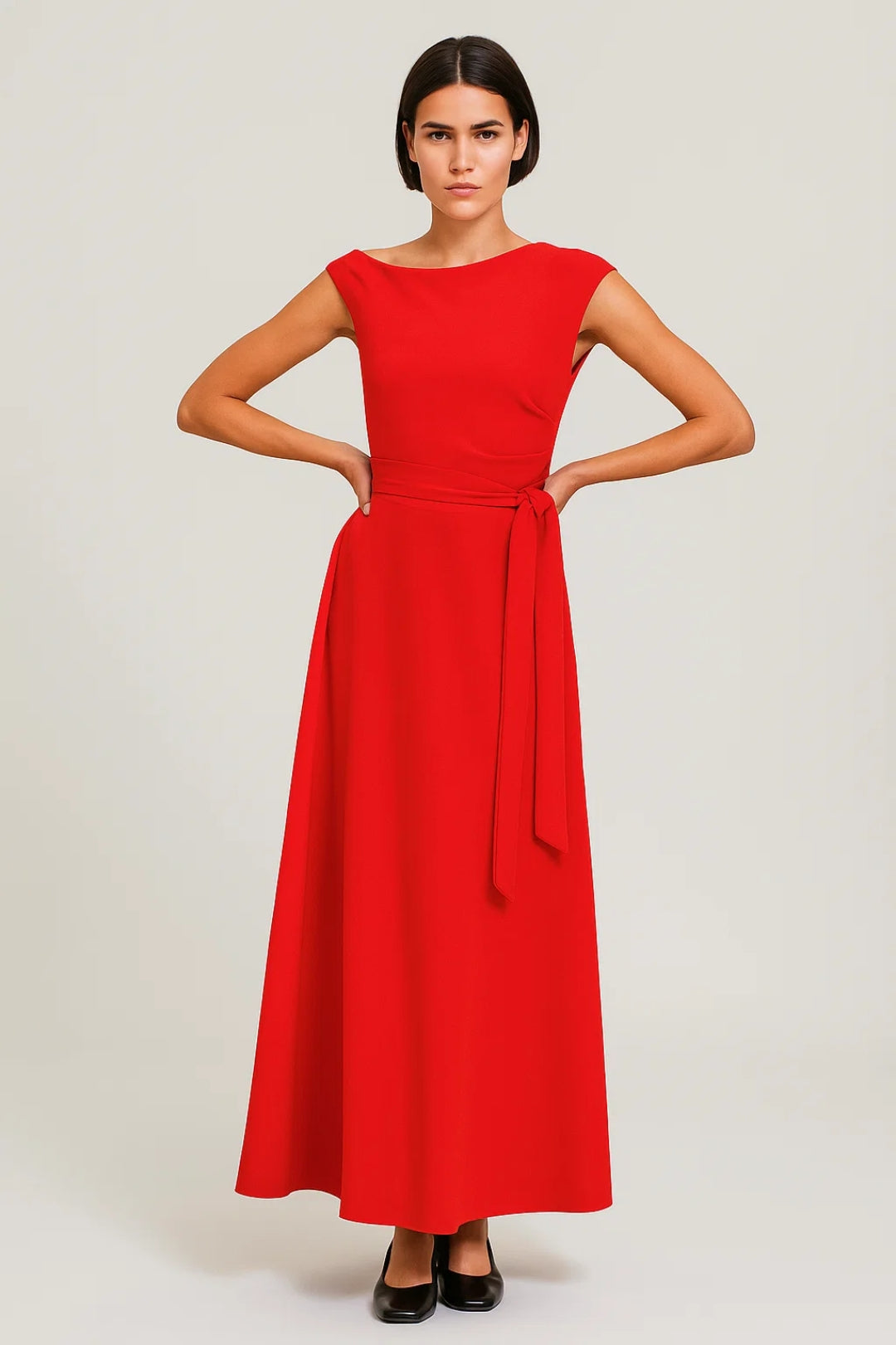 One-shoulder maxi jurk met tailleceintuur - Celeste