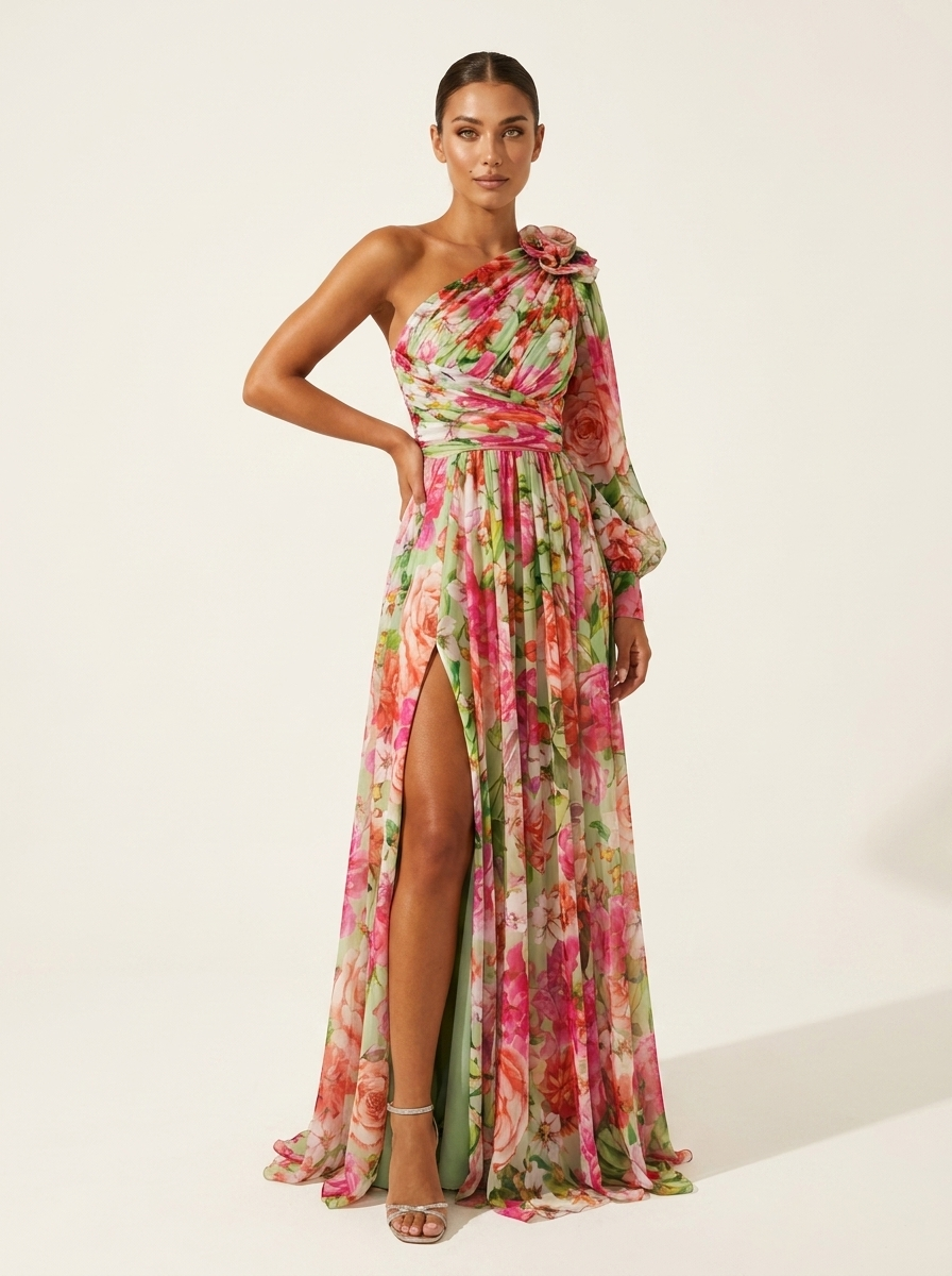 One shoulder bloemen maxi jurk - Fiora