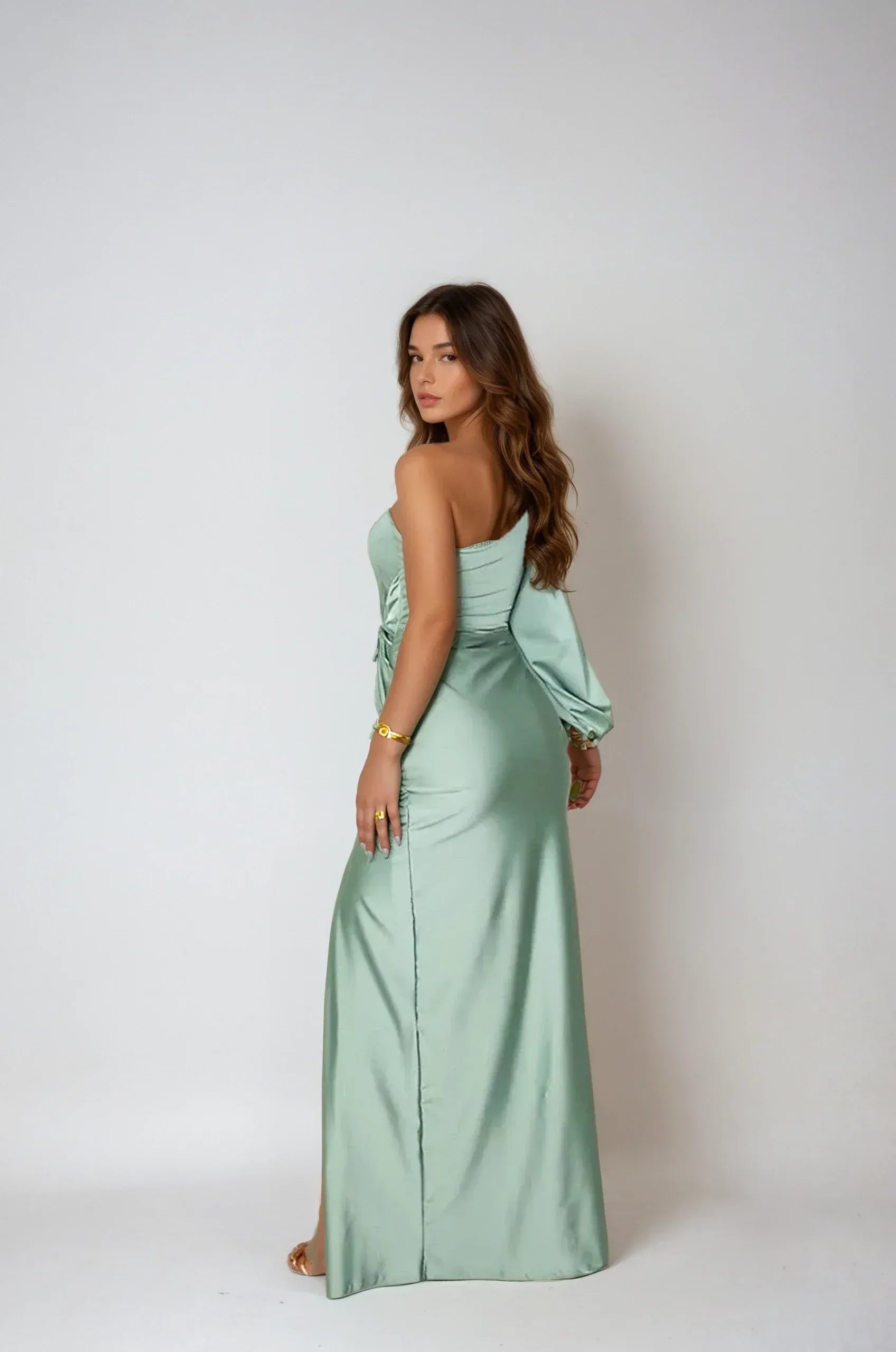 One shoulder satijnen maxi jurk - Vivienne