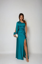 One shoulder satijnen maxi jurk - Vivienne