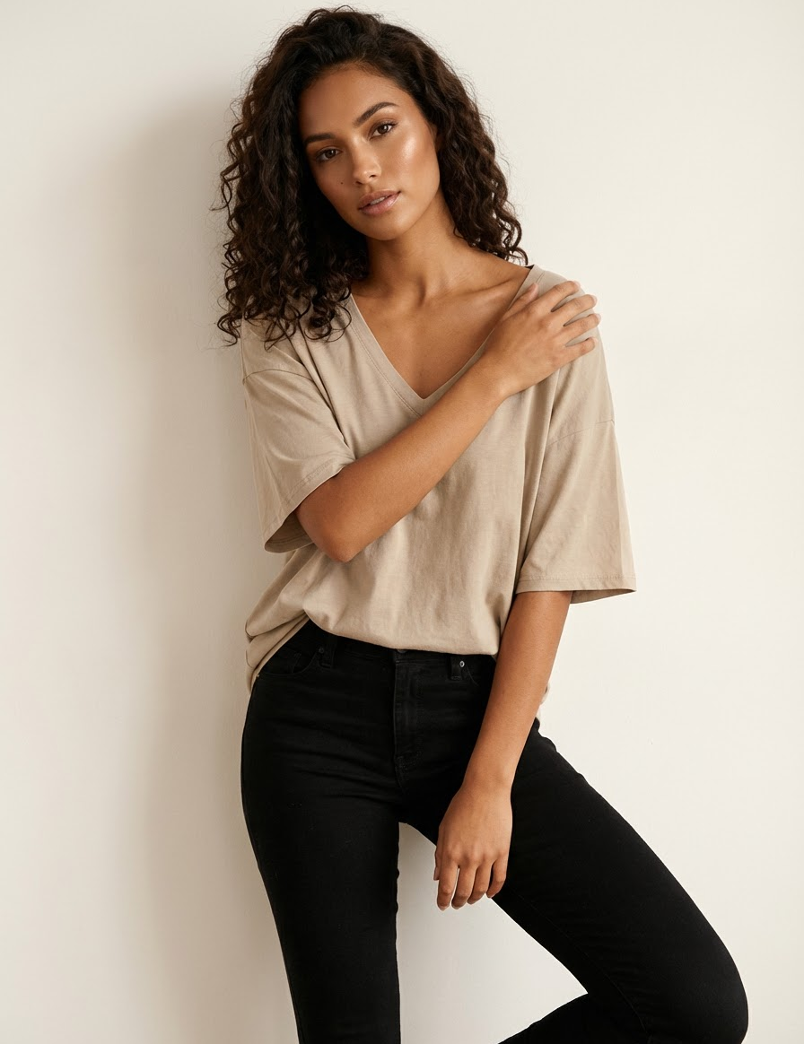 Oversized women’s T-shirt with V-neck – Noa