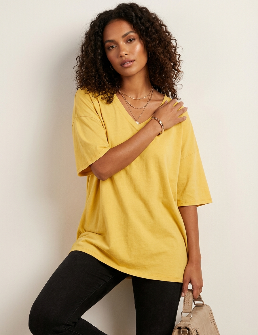Oversized women’s T-shirt with V-neck – Noa