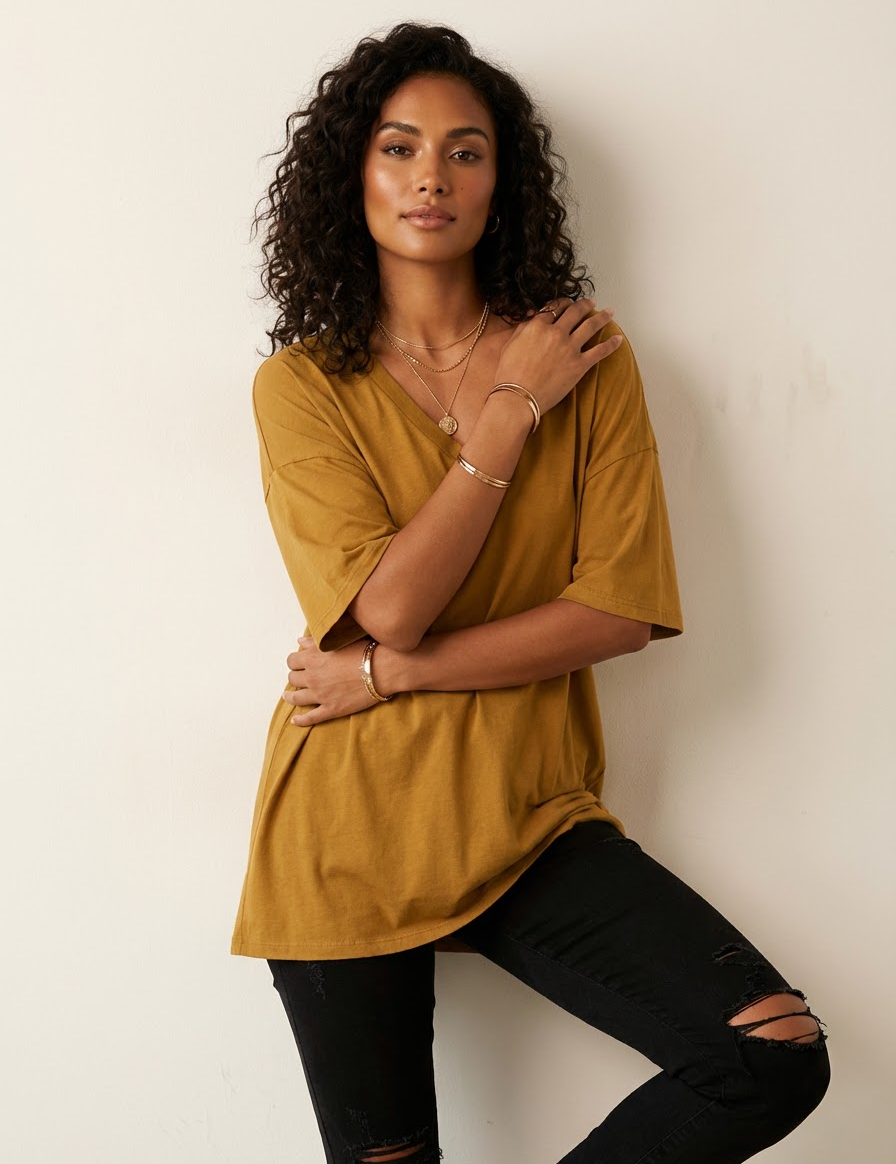 Oversized women’s T-shirt with V-neck – Noa