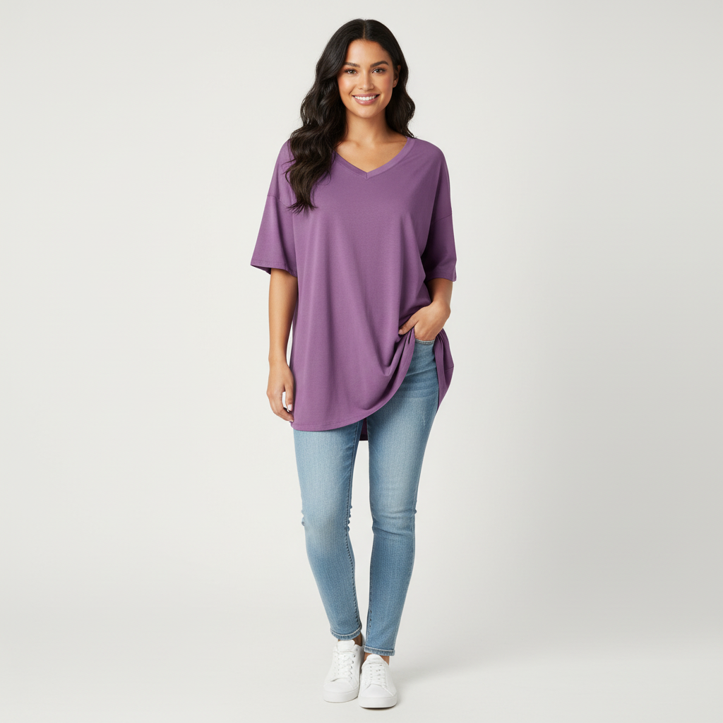 Oversized women’s T-shirt with V-neck – Noa