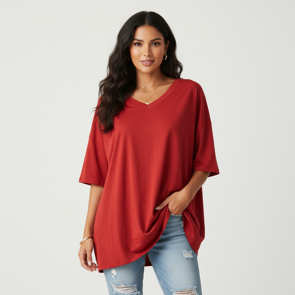 Oversized women’s T-shirt with V-neck – Noa