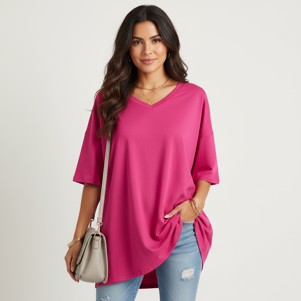 Oversized women’s T-shirt with V-neck – Noa