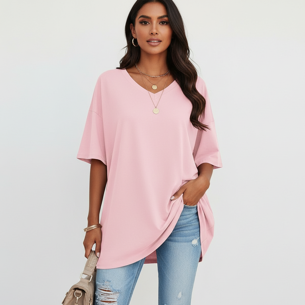 Oversized women’s T-shirt with V-neck – Noa