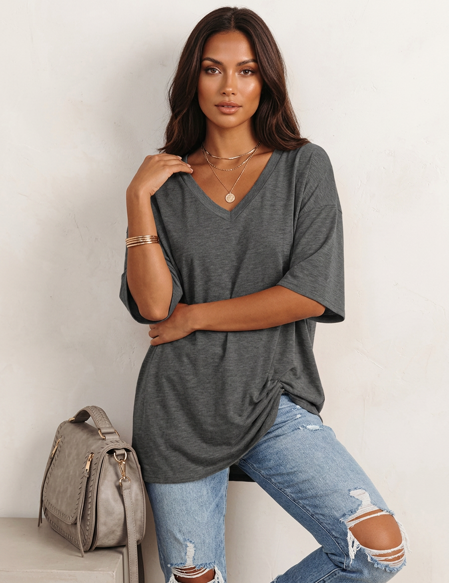 Oversized women’s V-neck T-shirt - Kate