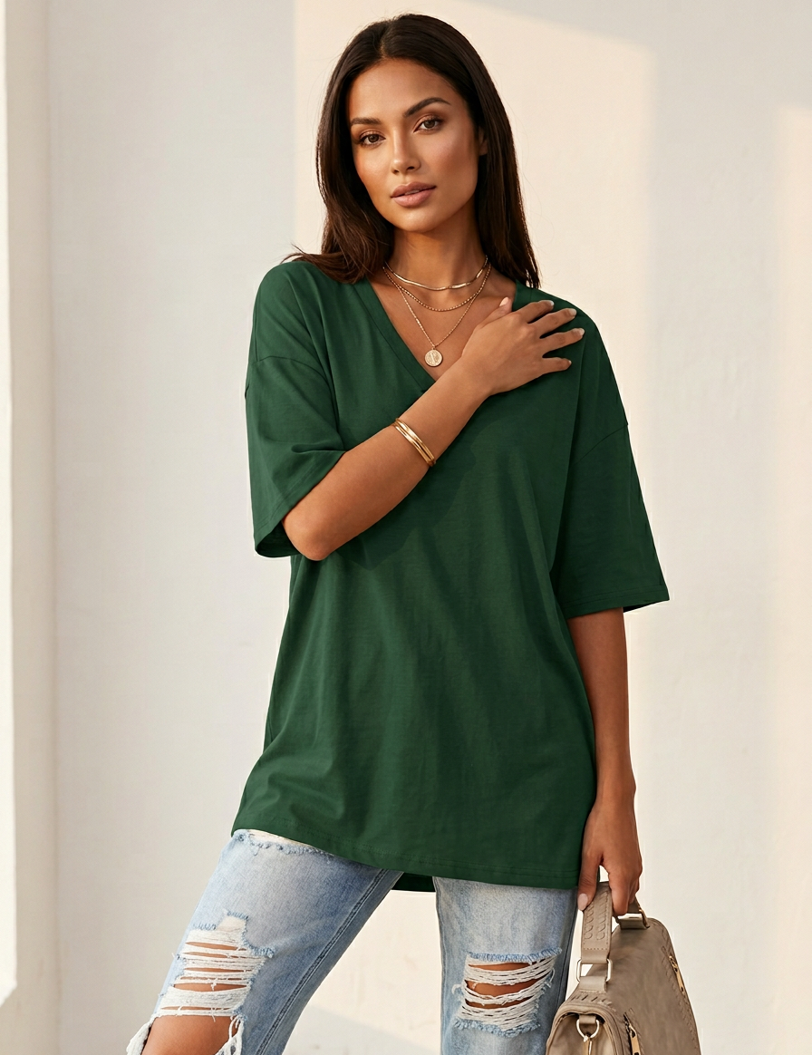 Oversized women’s V-neck T-shirt - Kate