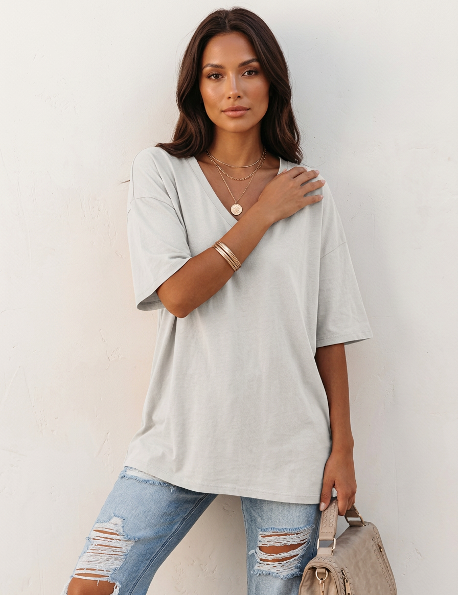 Oversized women’s V-neck T-shirt - Kate