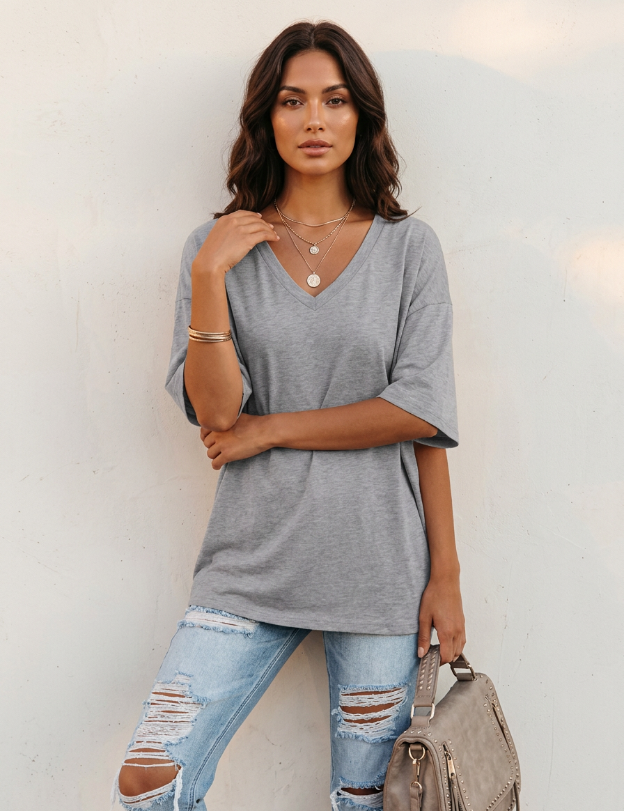 Oversized women’s V-neck T-shirt - Kate