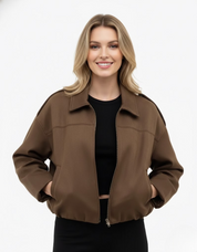 Oversized dames suède jas met klassieke kraag – Alessia