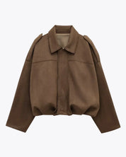 Oversized dames suède jas met klassieke kraag – Alessia