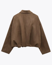 Oversized dames suède jas met klassieke kraag – Alessia