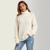 Oversized grofgebreide trui met col en ballonmouwen