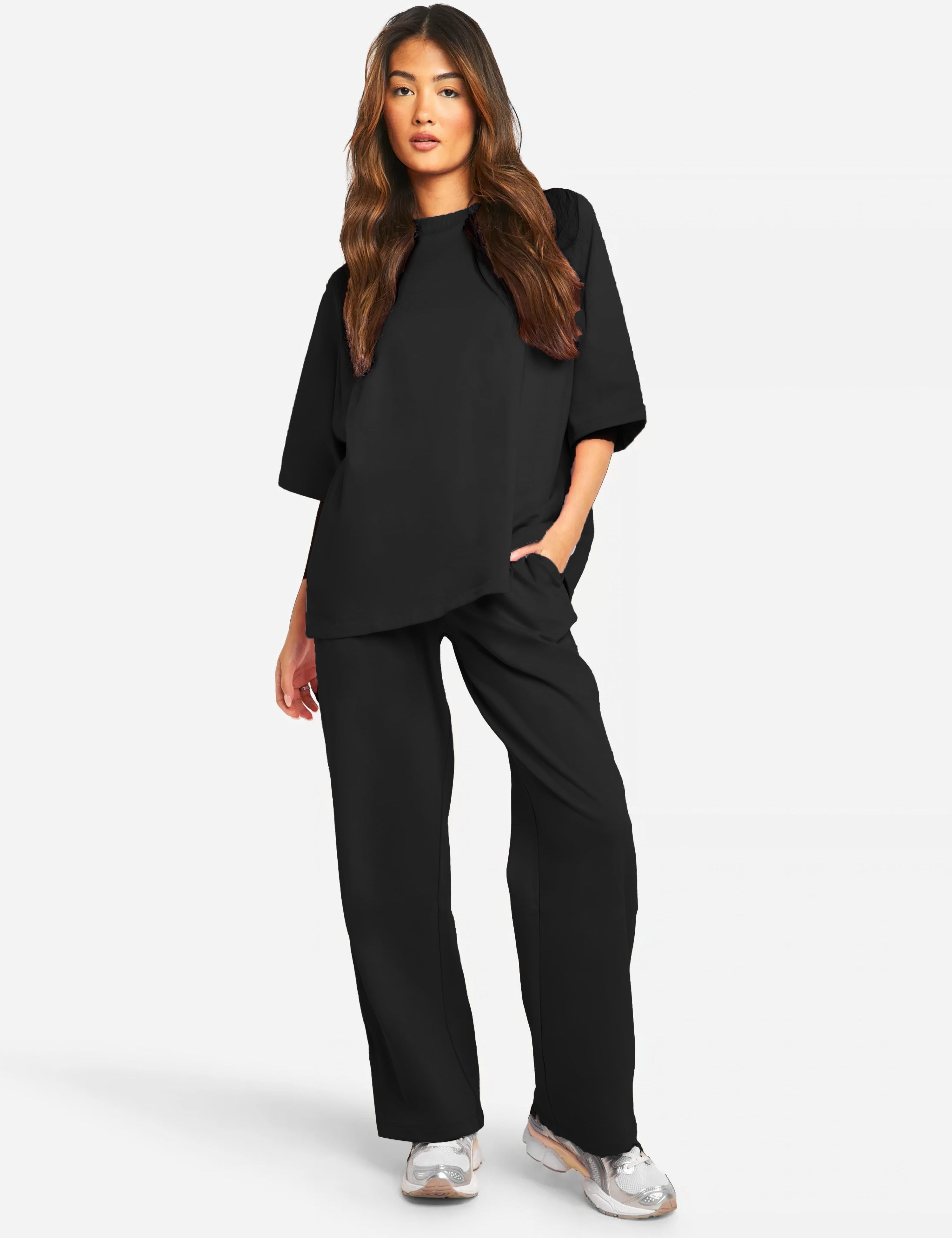 Oversized set with wide-leg trousers