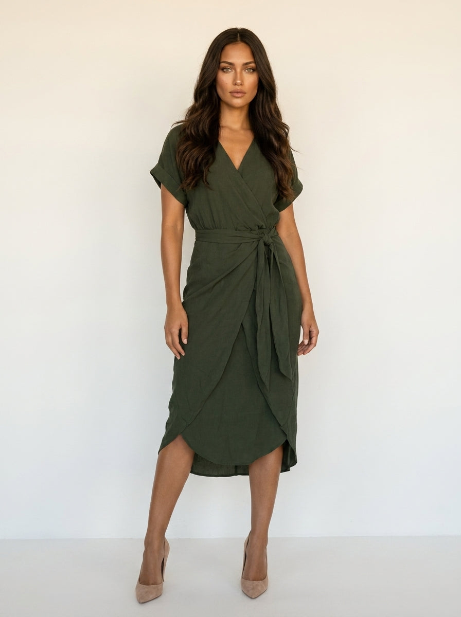 Overslag midi jurk met strikdetail - Emilia