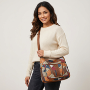 Patchwork dames schoudertas met meerdere vakken