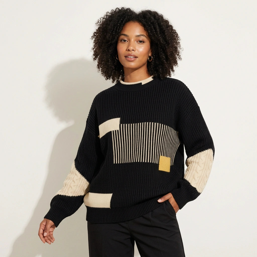 Patchwork gebreide dames trui – Camille