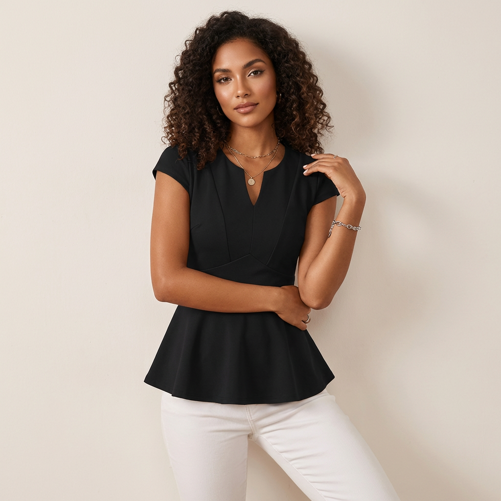 Peplum top met V-hals en kapmouw – Jazz