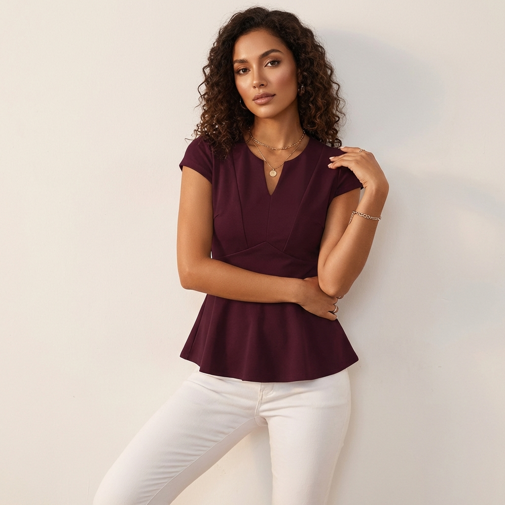 Peplum top met V-hals en kapmouw – Jazz