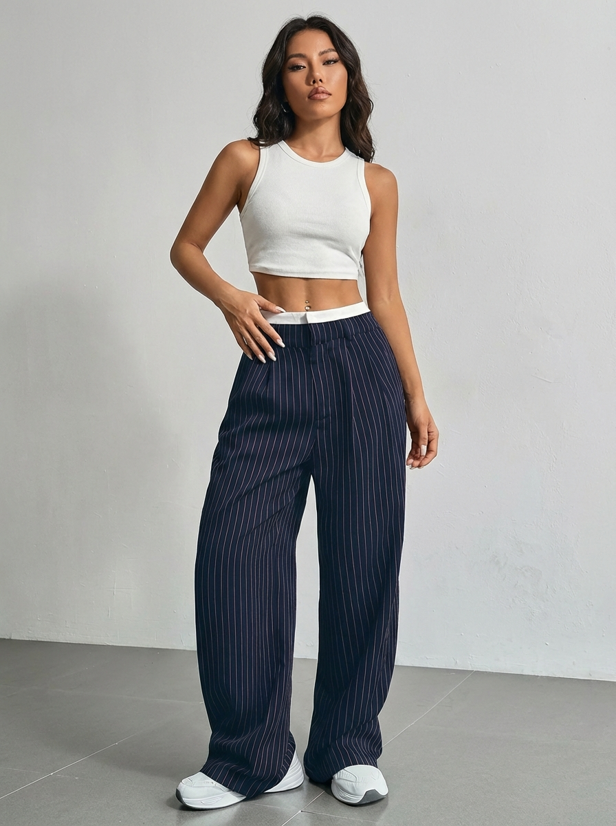 Pinstripe high waist pantalon met wijde pijpen – Emily