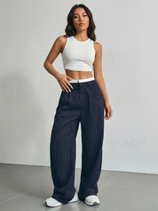 Pinstripe high waist pantalon met wijde pijpen – Emily