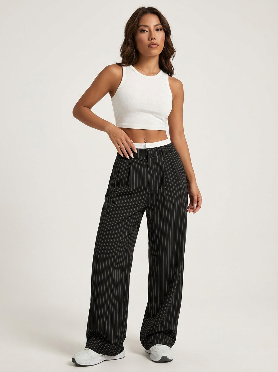 Pinstripe high waist pantalon met wijde pijpen – Emily