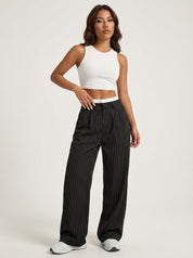 Pinstripe high waist pantalon met wijde pijpen – Emily