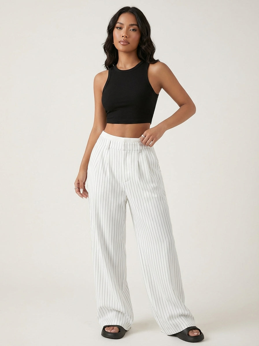 Pinstripe high waist pantalon met wijde pijpen – Emily
